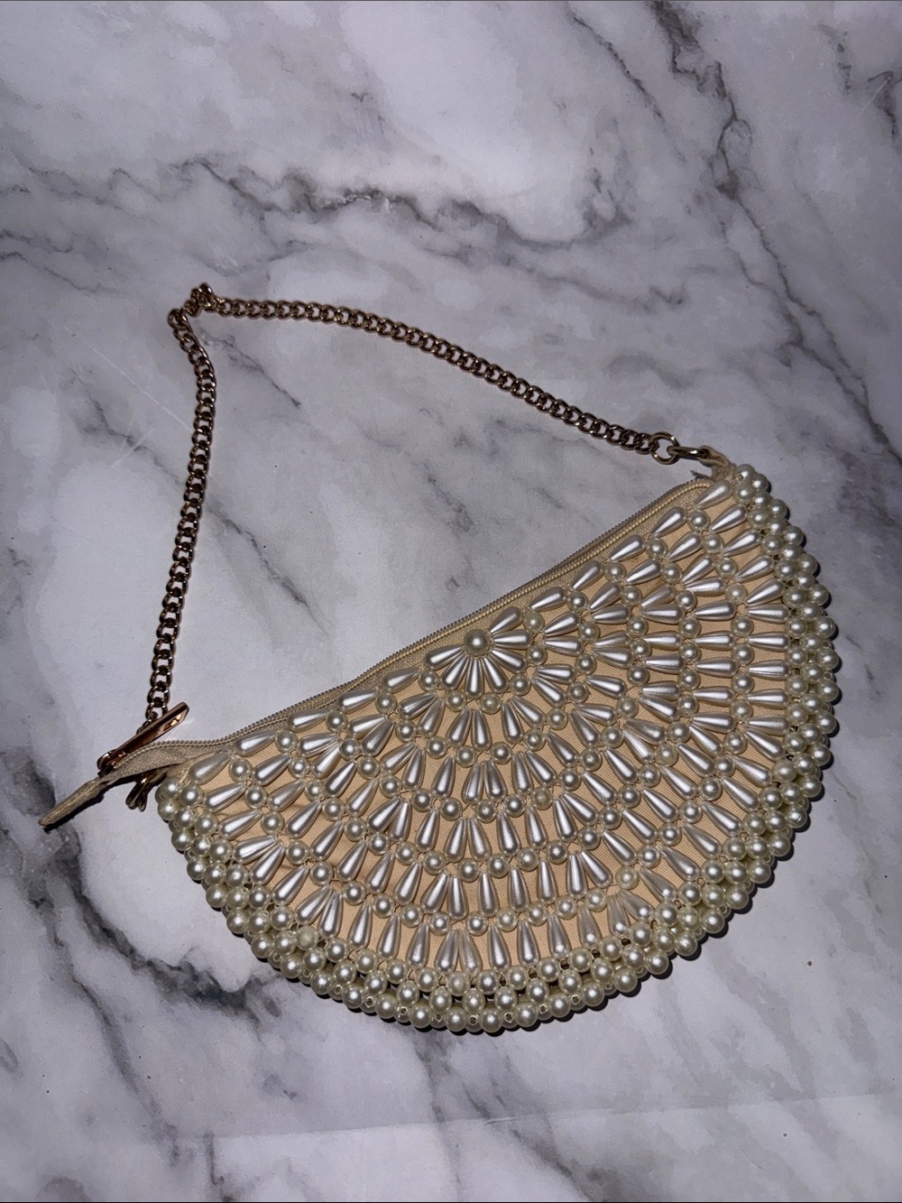 a new day Pearl-Embellished Cream Evening Clutch with Chain